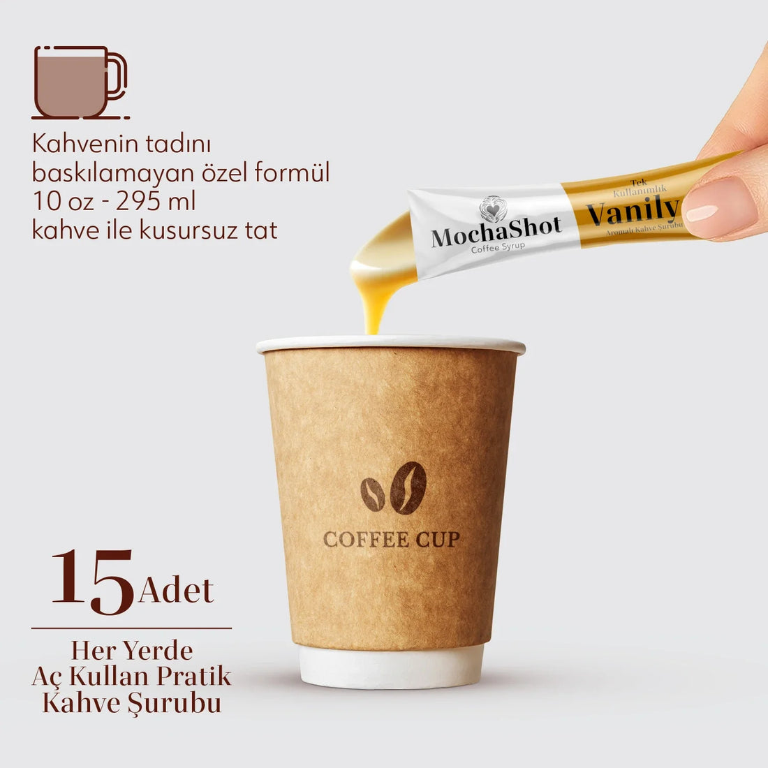 Mocha Shot Vanilya Aromalı Tek Kullanımlık Kahve Şurubu 20 ml x 15 Adet